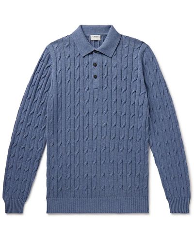 Ghiaia Slim-fit Cable-knit Cotton Polo Shirt - Blue