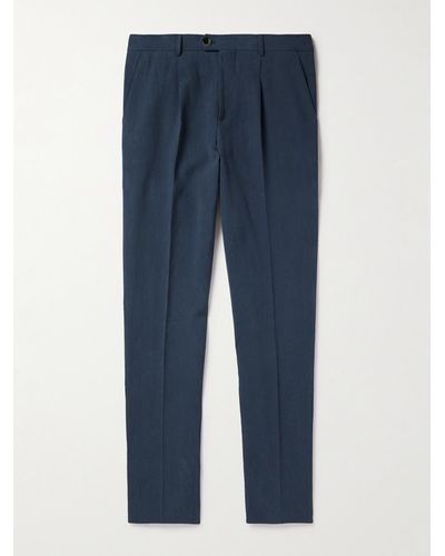 Brunello Cucinelli Pantaloni slim-fit in lino con pinces - Blu