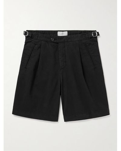 MR P. Wide-leg Pleated Organic Cotton-blend Twill Shorts - Black