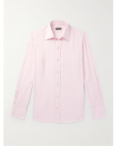 Tom Ford Camicia in popeline di misto lyocell con collo alla francese - Rosa