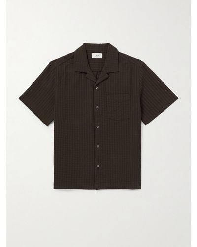 MR P. Convertible-collar Organic Cotton-blend Seersucker Shirt - Black