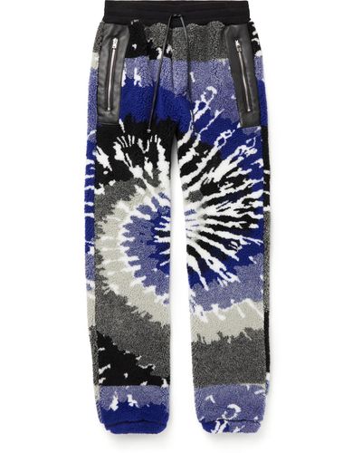 Amiri Tapered Leather-trimmed Tie-dyed Fleece Sweatpants - Blue