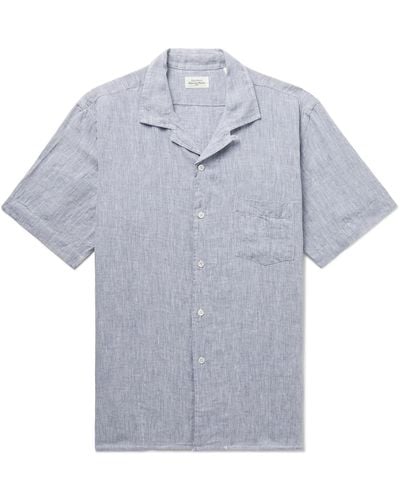 Hartford Palm Mc Pat Convertible-collar Slub Linen Shirt - Blue