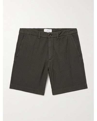 MR P. Slim-fit Straight-leg Stretch-organic Cotton Seersucker Shorts - Grey