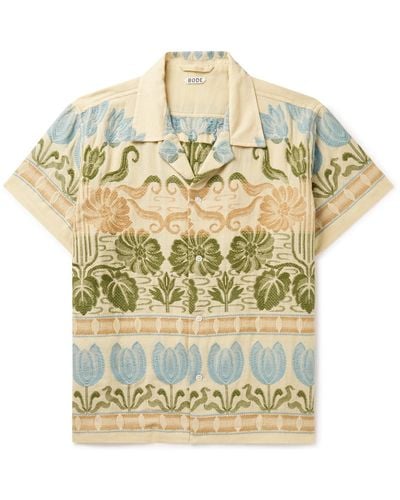 Bode Camp-collar Embroidered Cotton-gauze Shirt - Natural