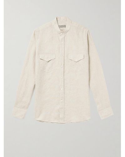 Canali Grandad-collar Linen Shirt - Natural
