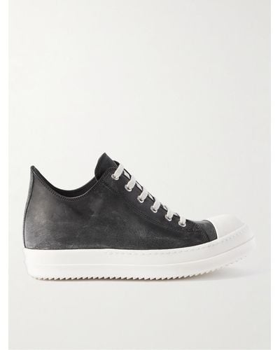 Rick Owens Washed Calf Low Top Leather Trainer In Black/milk