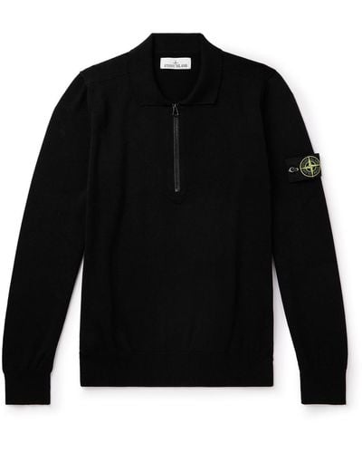 Stone Island Logo-appliquéd Knitted Cotton Half-zip Sweater - Black