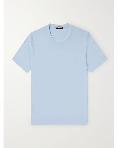 Tom Ford Placed Rib T-Shirt aus einer Lyocell-Baumwollmischung - Blau