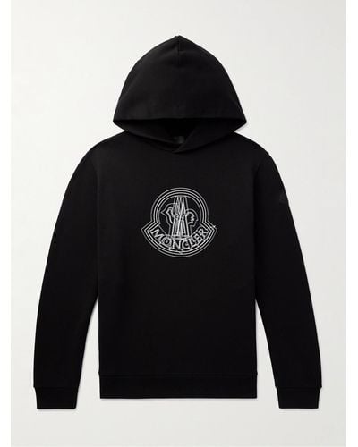 Moncler Logo-appliquéd Printed Cotton-jersey Hoodie - Black