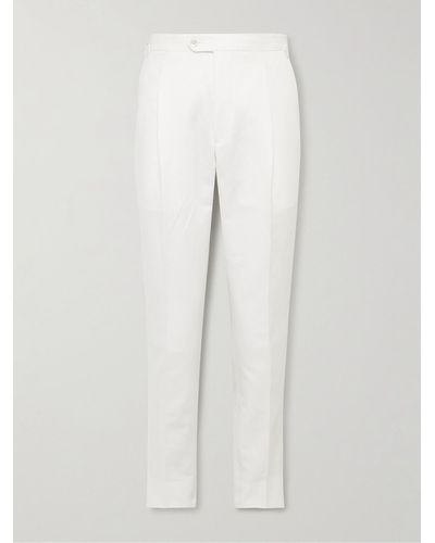 Saman Amel Pantaloni slim-fit in twill di misto cotone e lino con pinces - Bianco