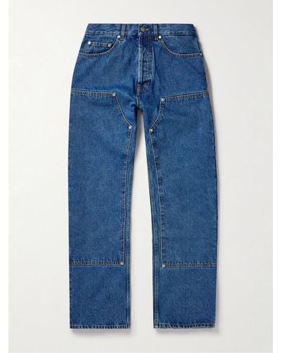 Palm Angels Embossed Straight-leg Panelled Jeans - Blue