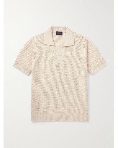 Brioni Ribbed Cotton And Wool-blend Polo Shirt - Natural