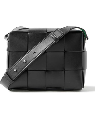 Bottega Veneta Intrecciato Leather Messenger Bag - Black