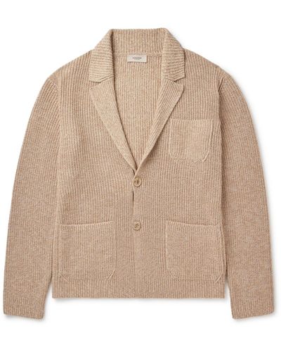 Agnona Slim-fit Ribbed Cotton And Cashmere-blend Cardigan - Natural
