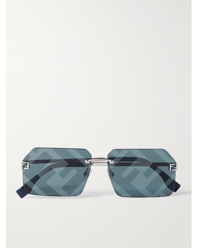 Fendi Sky silberfarbene Sonnenbrille mit eckigem Rahmen - Blau