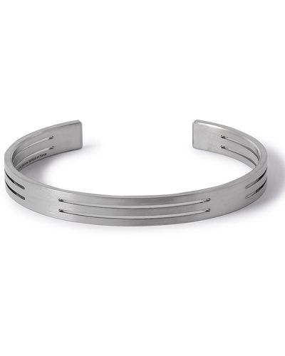 Le Gramme 19g Punched Ribbon Brushed Recycled Black Sterling Silver Cuff - White