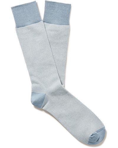 MR P. Birdseye Cotton-blend Socks - Blue