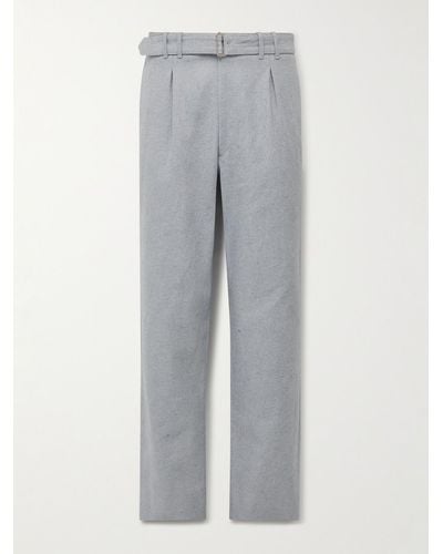 STÒFFA Straight-leg Belted Pleated Cotton-twill Trousers - Grey