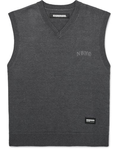 Neighborhood Logo-embroidered Cotton-blend Sweater Vest - Gray