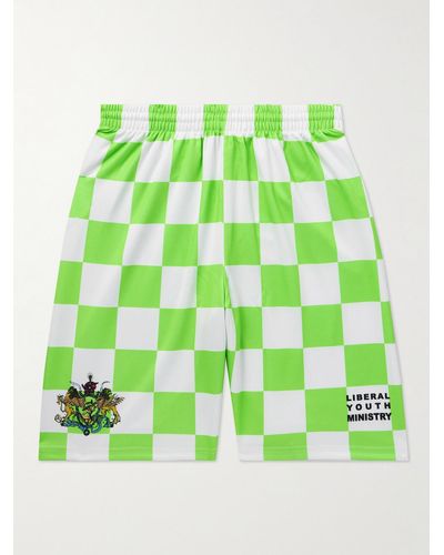 Liberal Youth Ministry Logo-print Checked Jersey Shorts - Green
