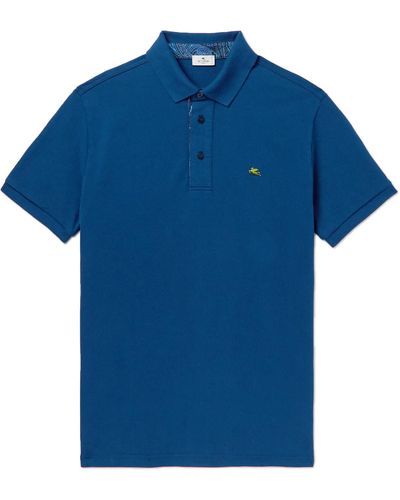 Etro Slim-fit Logo-embroidered Cotton-piqué Polo Shirt - Blue
