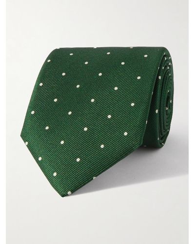 Dunhill Cravatta in twill di seta di gelso a pois - Verde