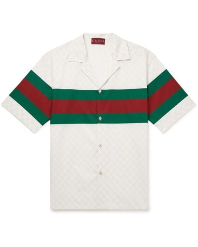 Gucci Camp-collar Logo-print Striped Cotton-poplin Shirt - White