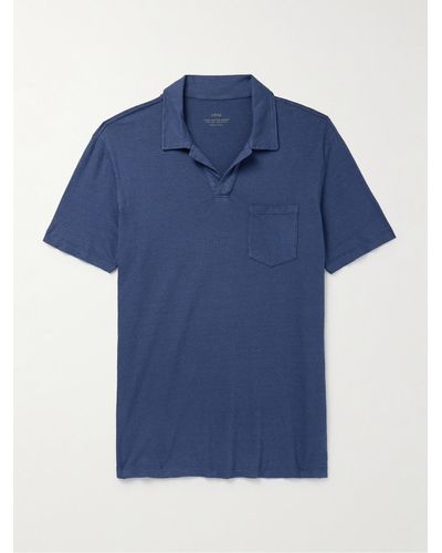 Altea Dennis Cotton And Linen-blend Polo Shirt - Blue