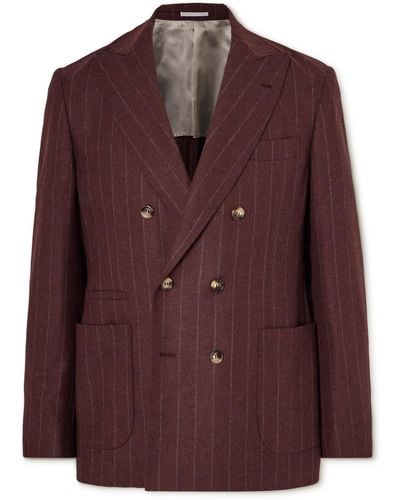 Brunello Cucinelli Double-breasted Pinstriped Wool - Purple