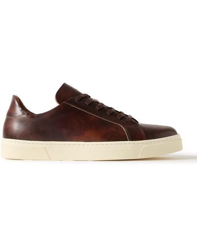 George Cleverley Jack Ii Burnished-leather Sneakers - Brown