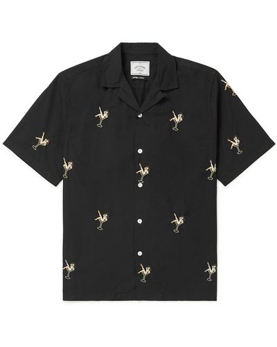 Portuguese Flannel Convertible-collar Embroidered Cotton-poplin Shirt - Black