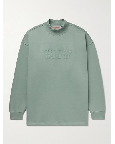 Fear Of God Logo-appliquéd Cotton-blend Jersey Mock-neck Sweatshirt - Green
