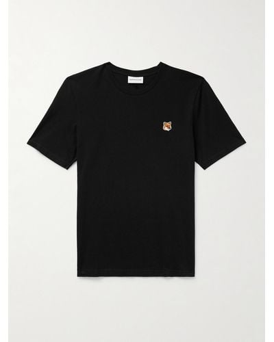 Maison Kitsuné T-shirt in jersey di cotone con logo applicato - Nero
