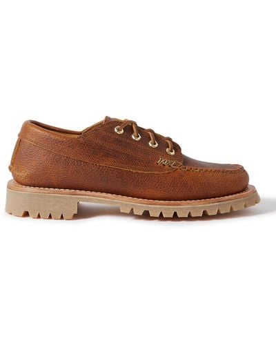 Yuketen Angler Textured-leather Boat Shoes - Brown