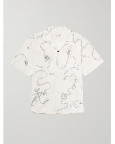 Kardo Ronen Convertible-collar Embroidered Cotton Shirt - Natural