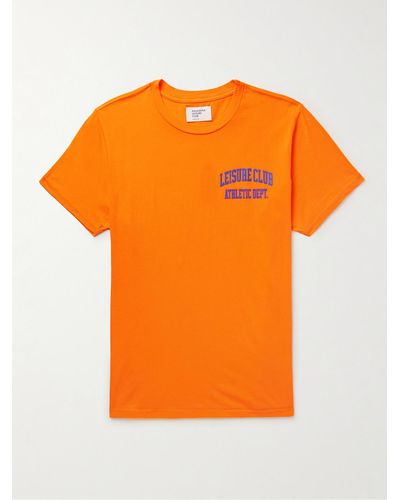 Pasadena Leisure Club T-shirt in jersey di cotone tinta in capo con logo Athletic Dept. - Arancione