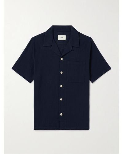 Folk Convertible-collar Cotton-gauze Shirt - Blue