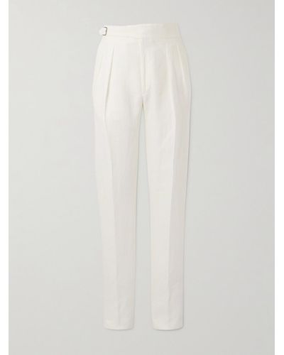 Ralph Lauren Purple Label Byron Straight-leg Pleated Linen Trousers - White