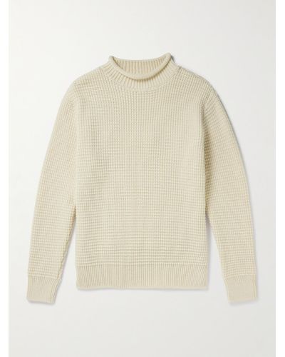 Sunspel Waffle-knit Merino Wool Mock-neck Jumper - Natural