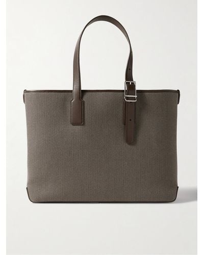 Dunhill 1893 Harness Leather-trimmed Woven Tote Bag - Grey