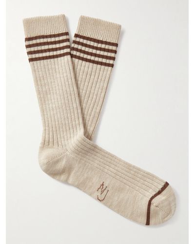 Nudie Jeans Socken aus einer gerippten Baumwollmischung mit Streifen - Natur