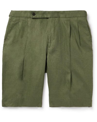Incotex Straight-leg Pleated Linen Bermuda Shorts - Green