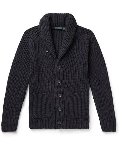 Incotex Slim-fit Shawl-collar Ribbed Wool Cardigan - Blue