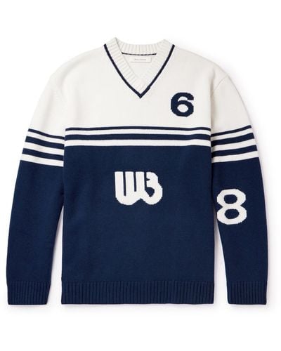 Wales Bonner Two-tone Intarsia Wool Sweater - Blue