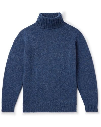 Kingsman Ribbed Shetland Wool Rollneck Sweater - Blue