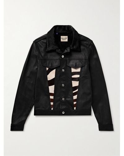 GALLERY DEPT. Calf Hair-trimmed Embroidered Leather Trucker Jacket - Black
