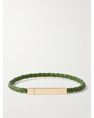 Bottega Veneta Geflochtenes Armband aus Leder mit vergoldetem Verschluss - Grün