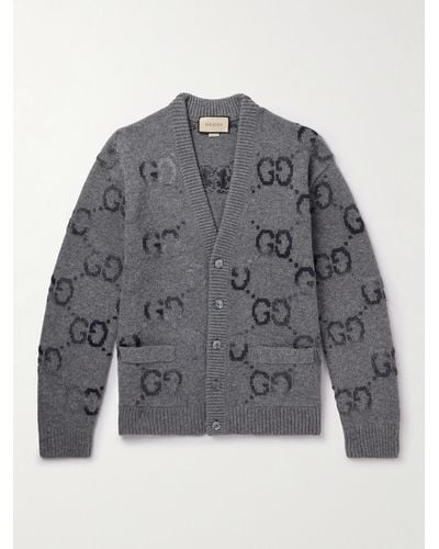 Gucci Wool Cardigan With GG Intarsia - Grey