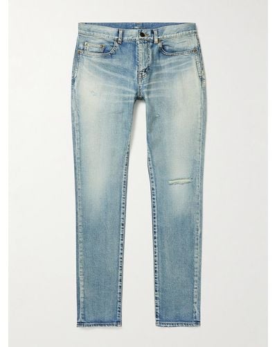 Saint Laurent Skinny-Fit Distressed Jeans - Blu